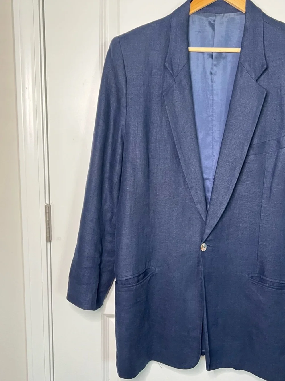 VINTAGE 90s KAREN KANE Women’s Blue 100% Linen Blazer Jacket Size L Preppy